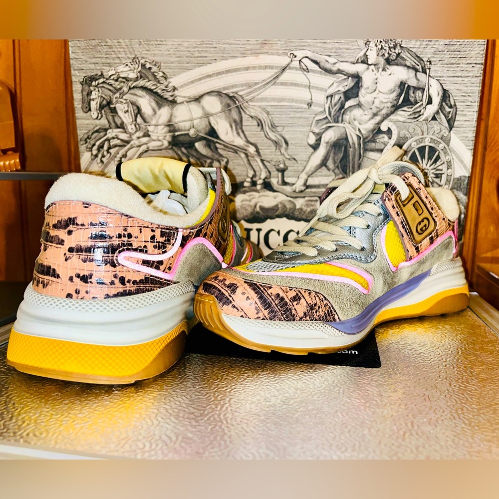 GUCCI Ultrapace Ace Snake Leather Distressed Suede Sneakers - Picture 12 of 12